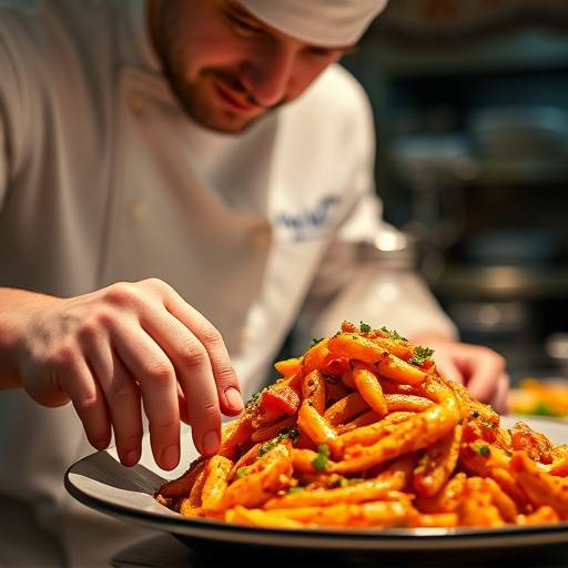 A close-up shot of a chef preparing a dish for a food product commercial for Gusto Restaurant.