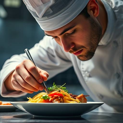 Close-up of a chef preparing a dish: Image from the Gusto Restaurant commercial.