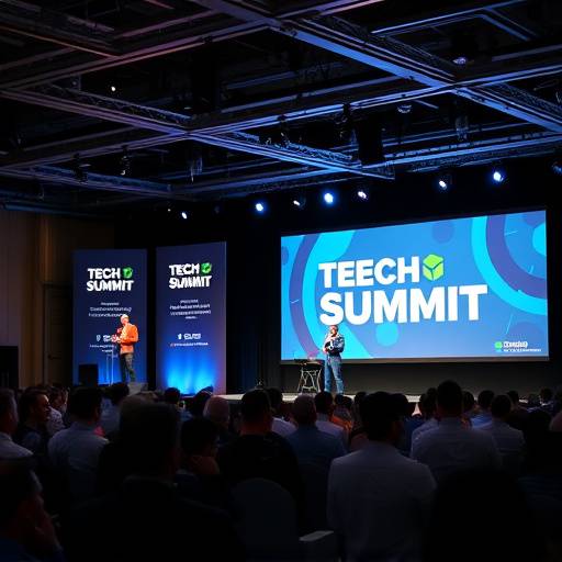 Conference speakers on stage at the Tech Summit event.